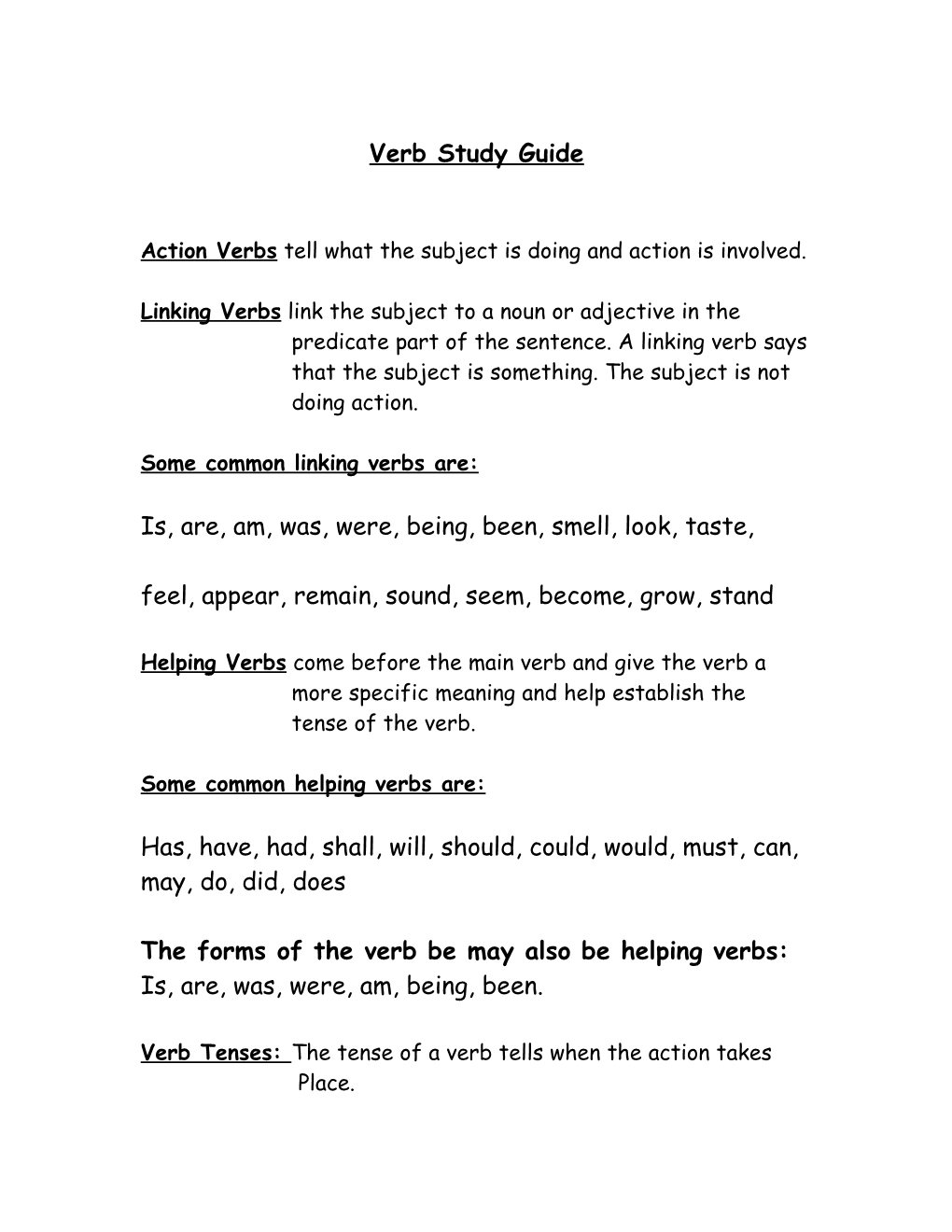 Verb Study Guide