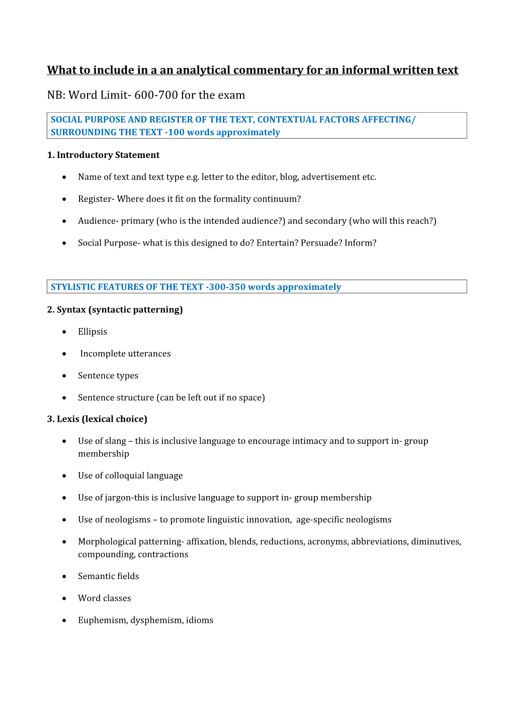 What to Include in a an Analytical Commentary for an Informal Written Text