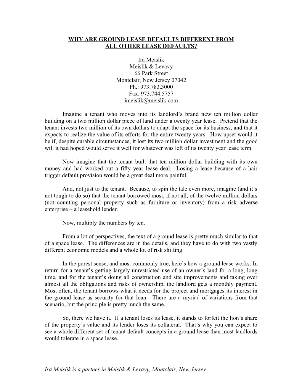 Ground Lease Defaults - Acrel Program 10/21/2005 (00012432;3)