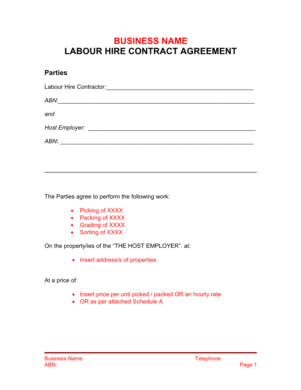 Labour Hire Contract Agreement