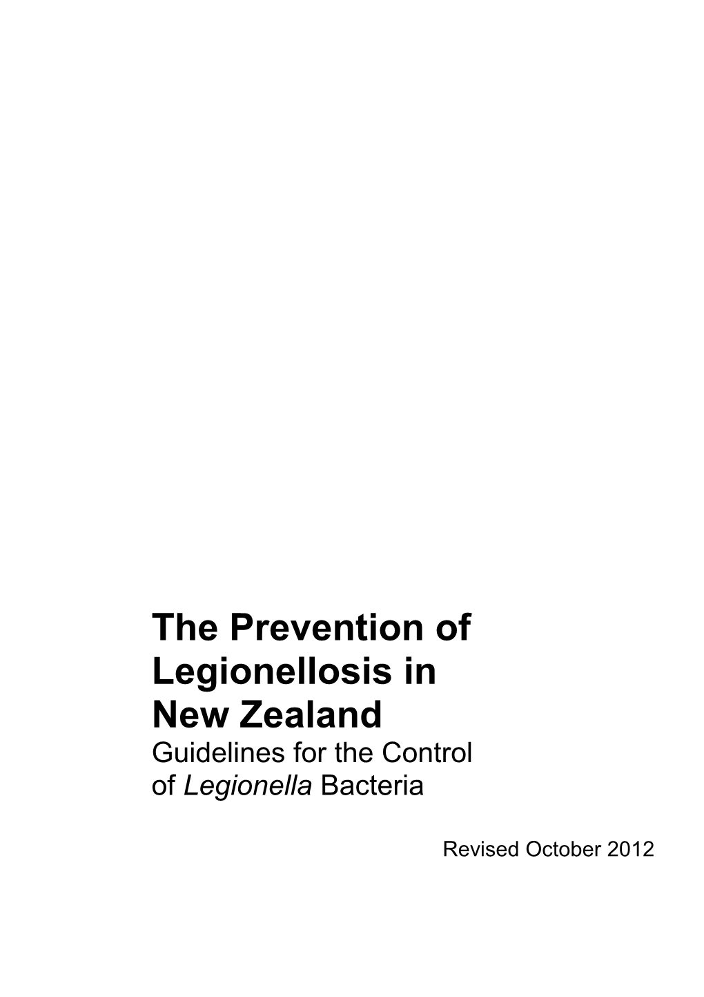 The Prevention of Legionellosis in Newzealand