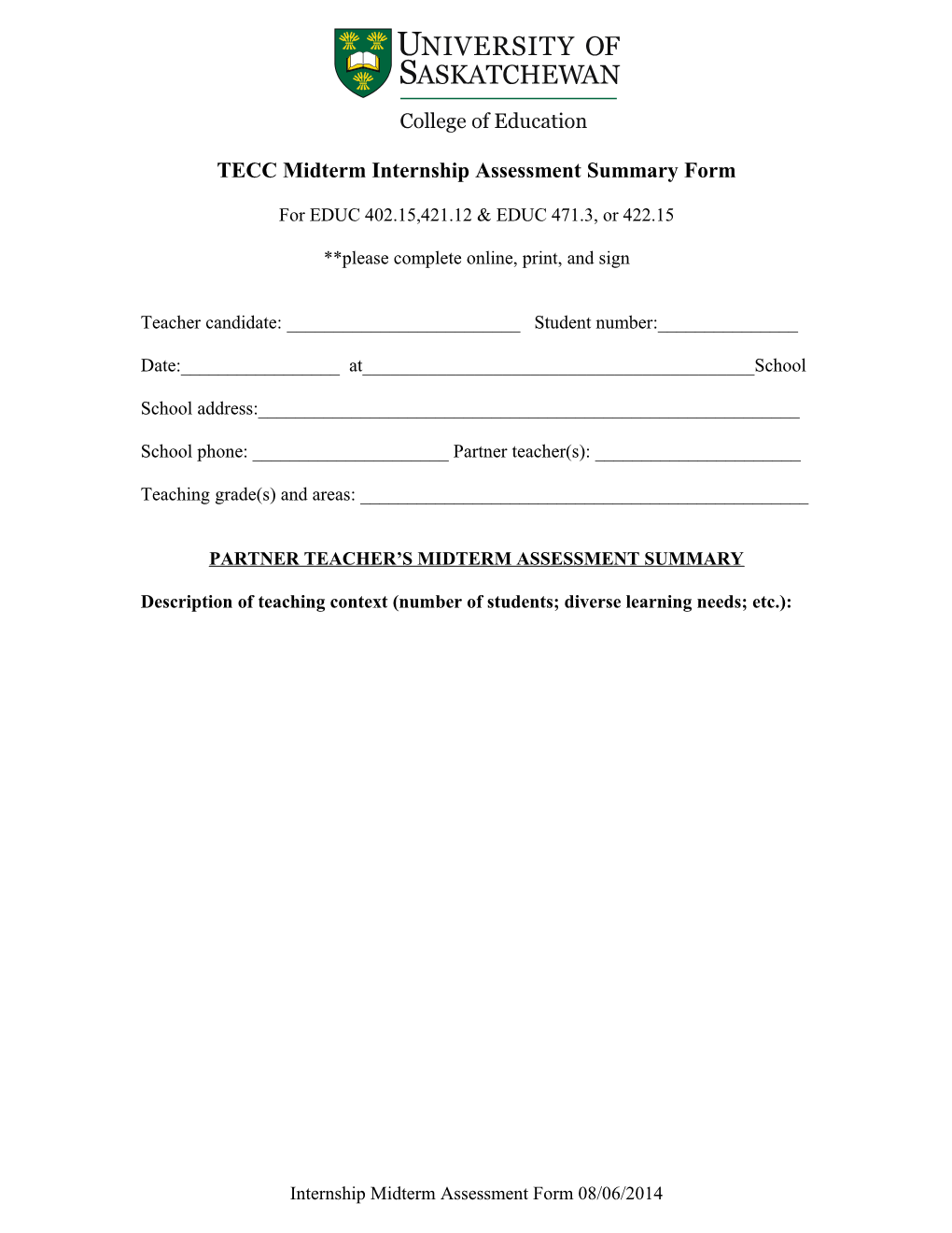 TECC Midterm Internship Assessment Summary Form