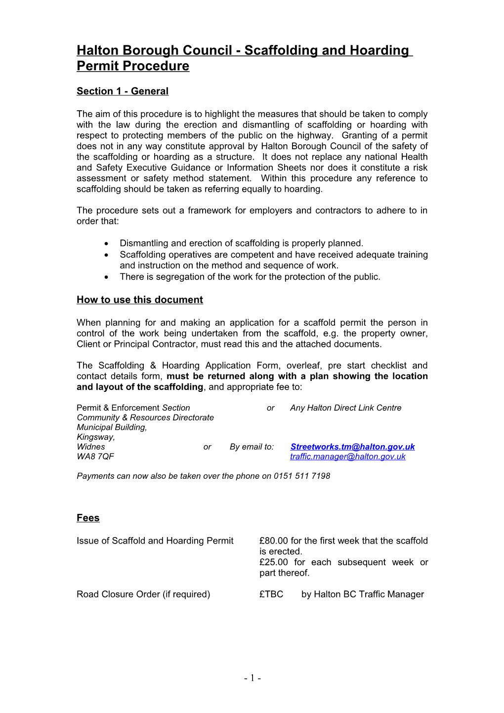 Halton Borough Council - Scaffolding Permit Procedure