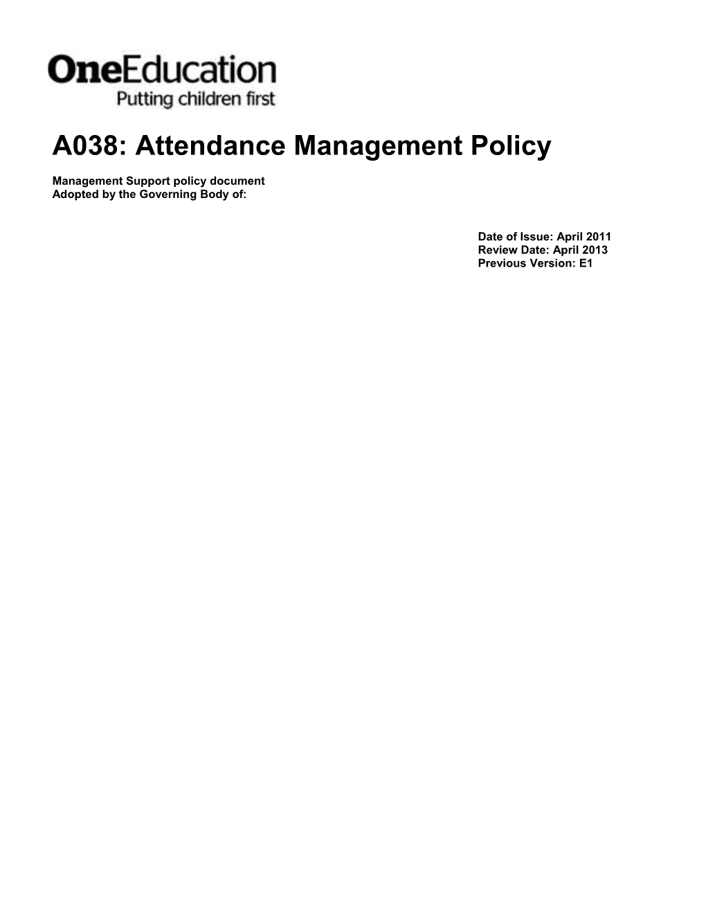 Management Support Policy Document