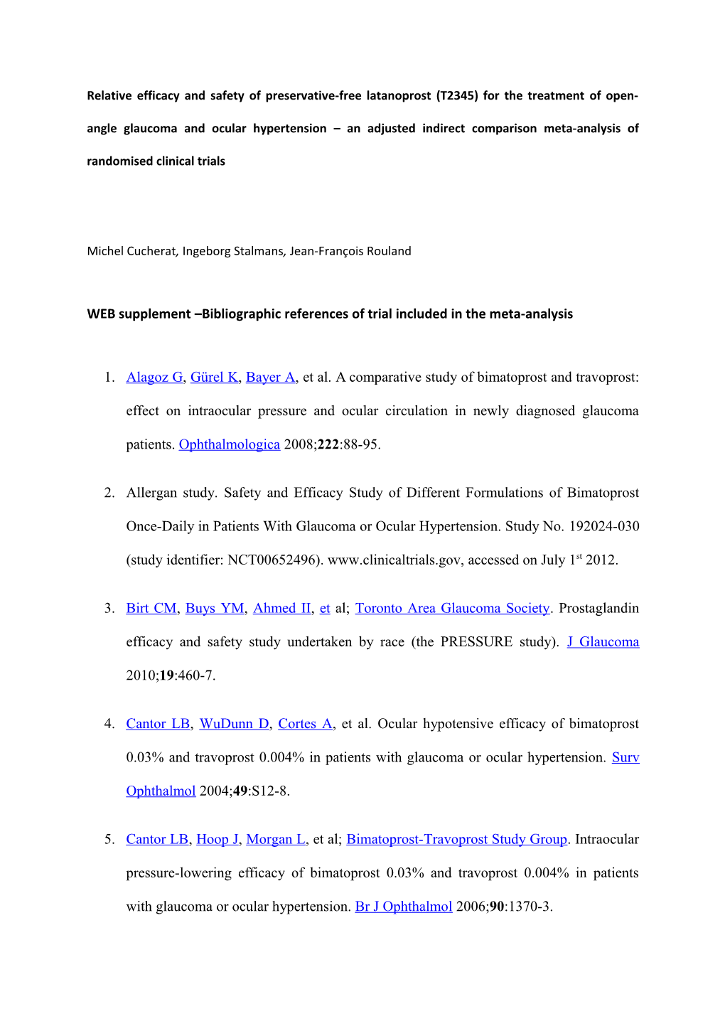 WEB Supplement Bibliographic References of Trial Included in the Meta-Analysis