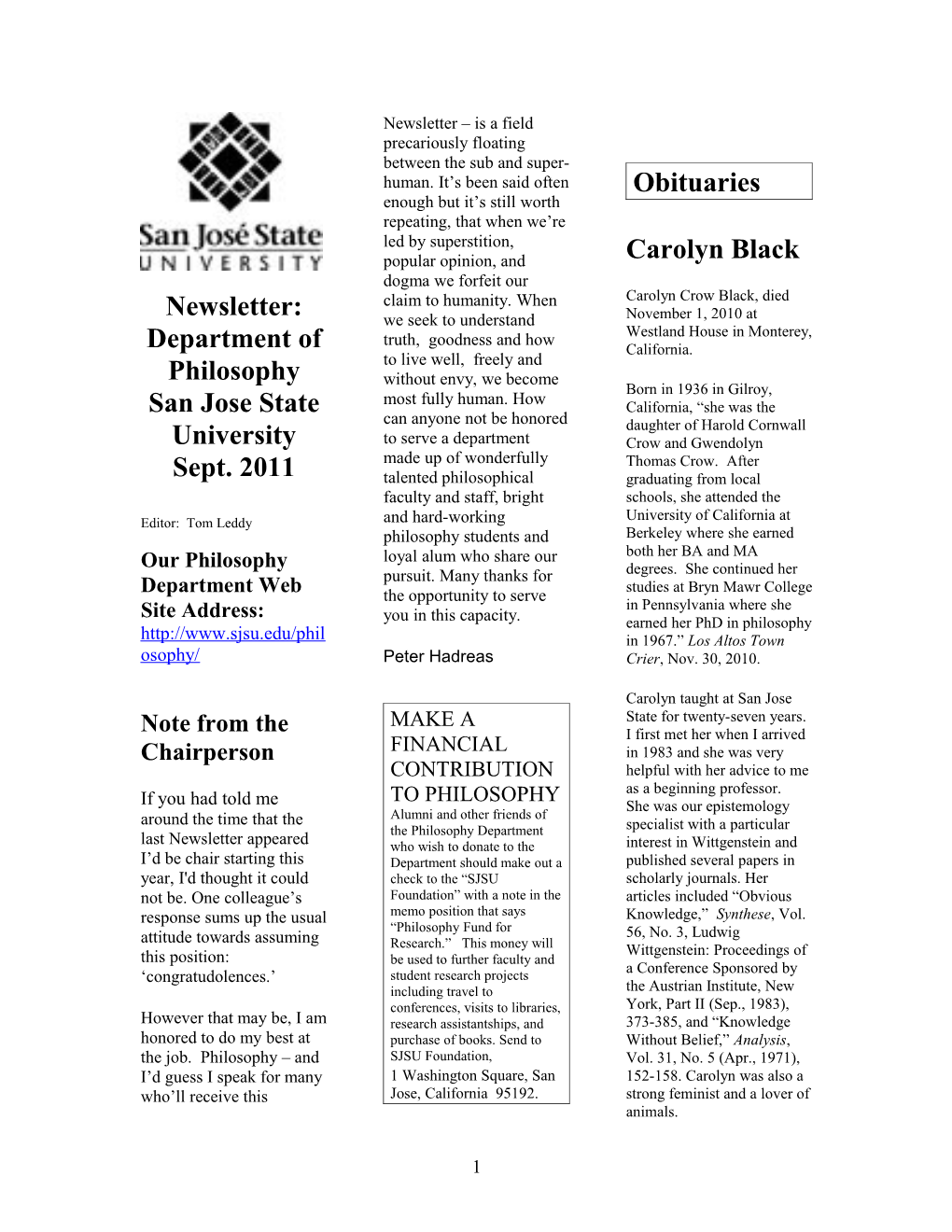 Department Newsletter Fall 2005