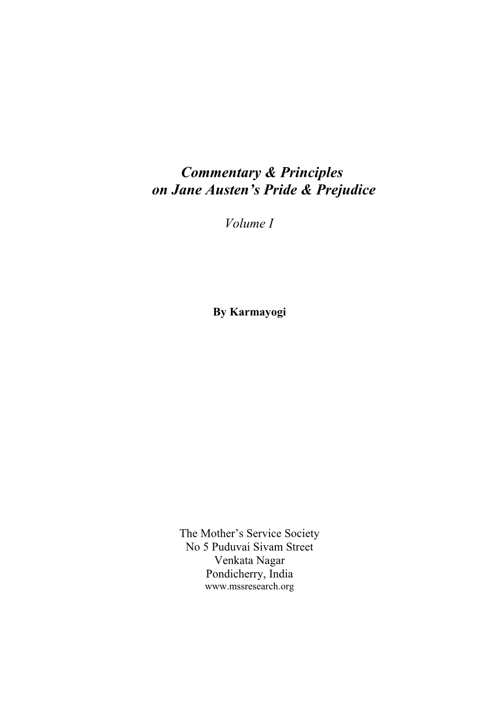 Commentary & Principles on Jane Austen S Pride & Prejudice