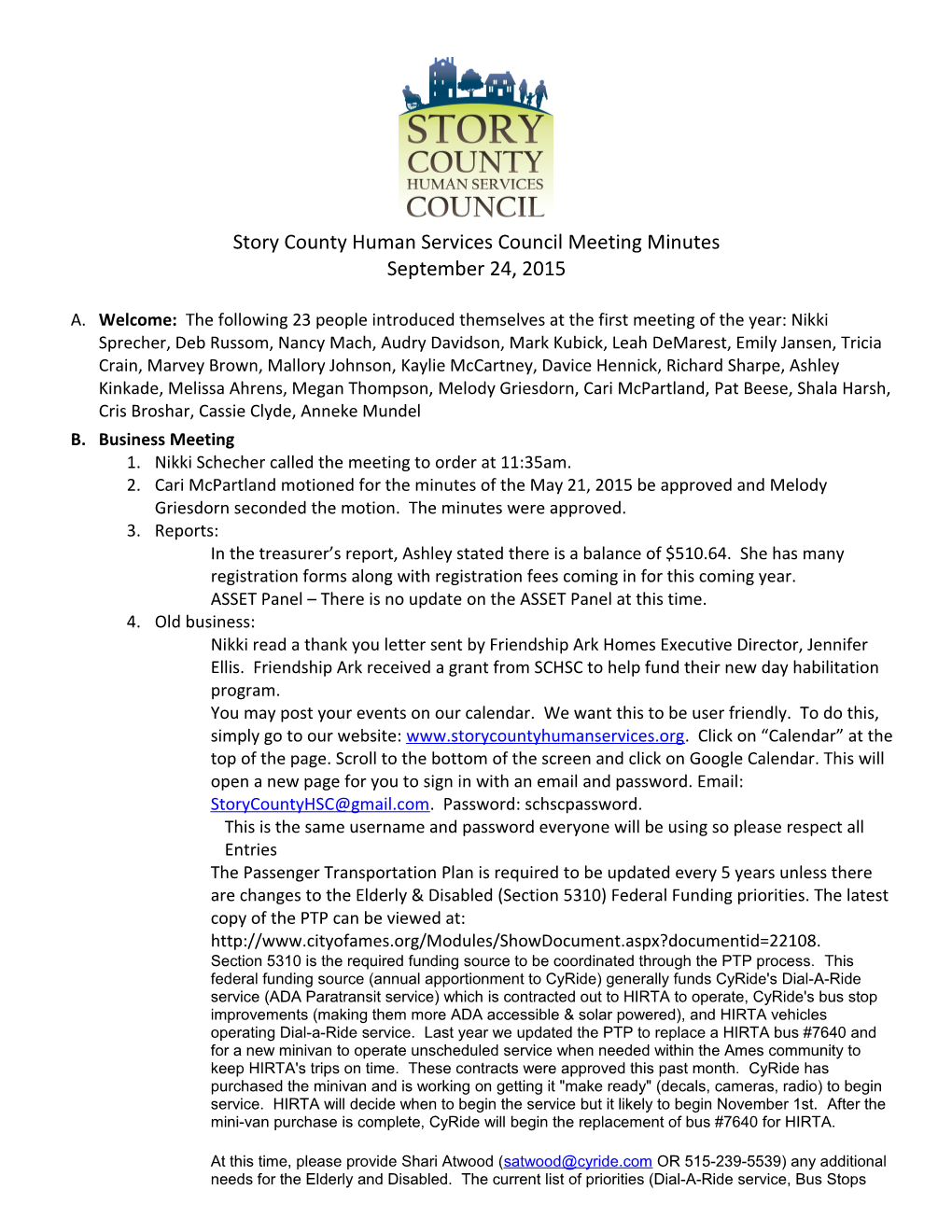 Story County Human Services Council Meeting Minutes