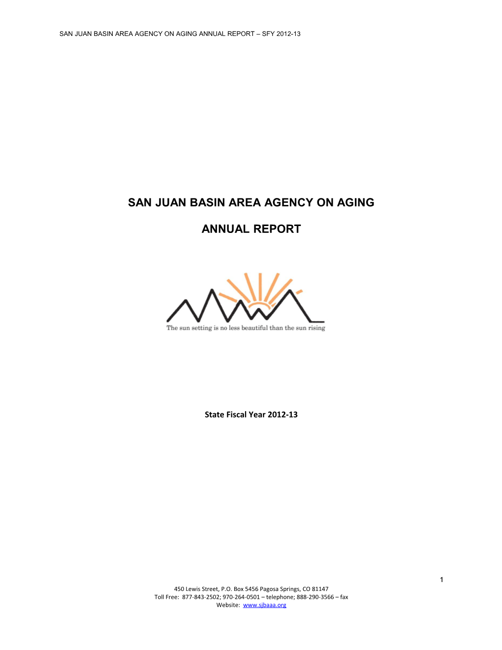 San Juan Basin Area Agency on Aging Annual Report Sfy 2012-13