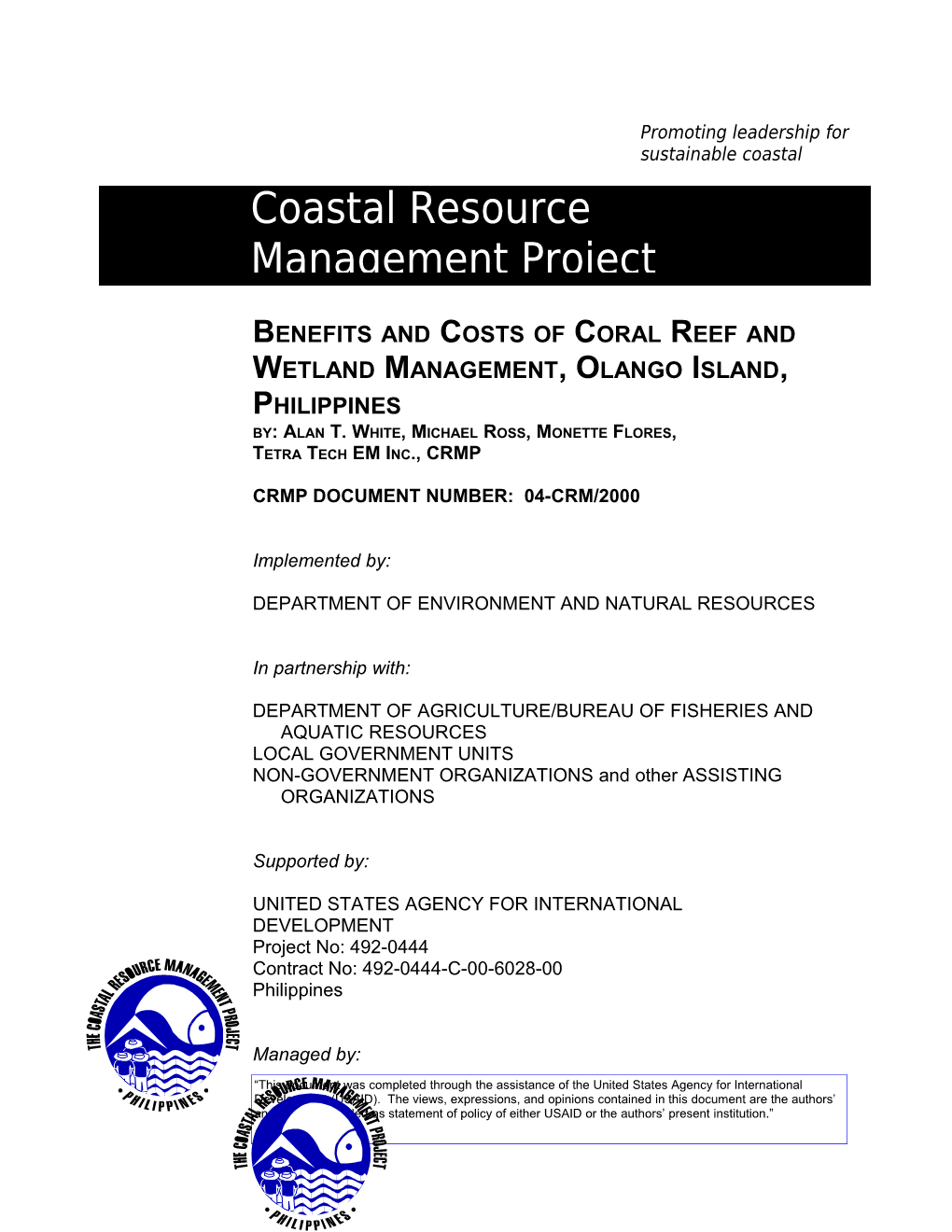 Benefits and Costs of Reef Management, Olango Island, Philippines