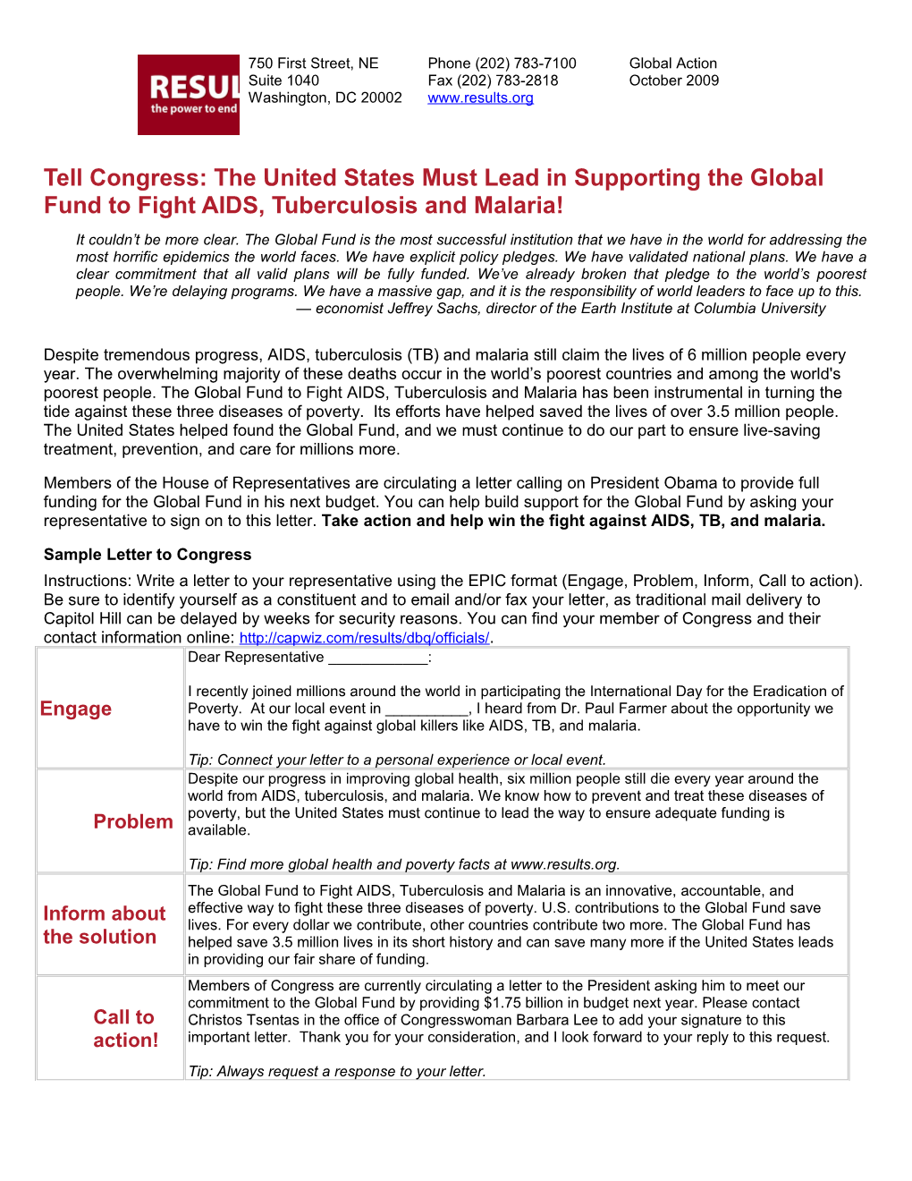 Tell Congress: the United States Must Lead in Supporting the Global Fund to Fight AIDS