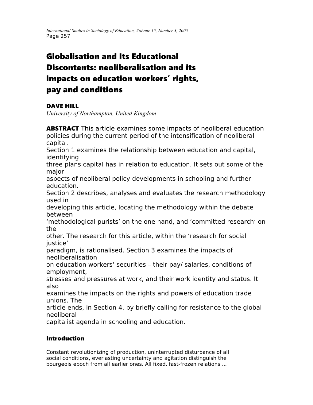 International Studies in Sociology of Education, Volume 15, Number 3, 2005