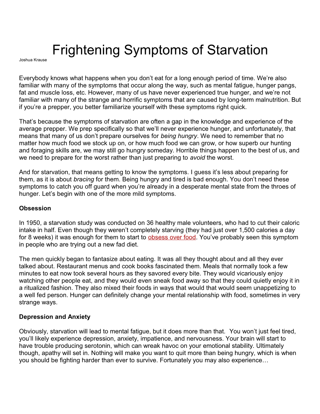 Frightening Symptoms of Starvation