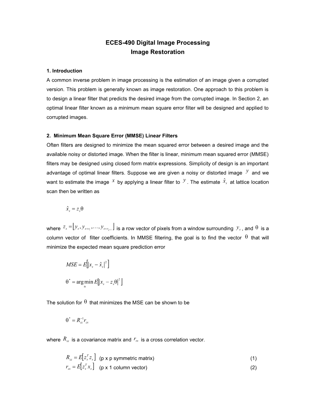 ECES-490 Digital Image Processing