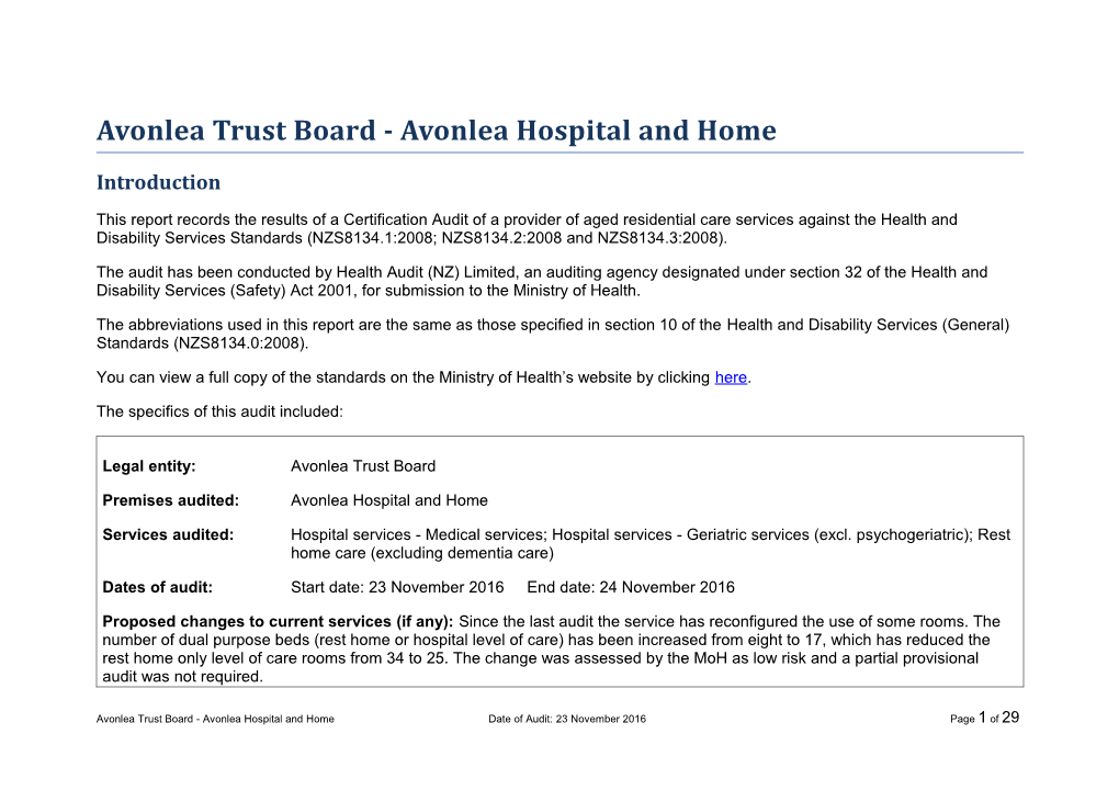 Avonlea Trust Board - Avonlea Hospital and Home