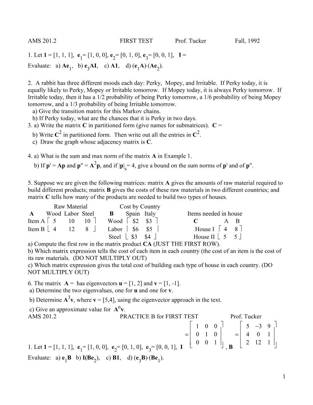 AMS 201.2FIRST Testprof. Tucker Fall, 1992