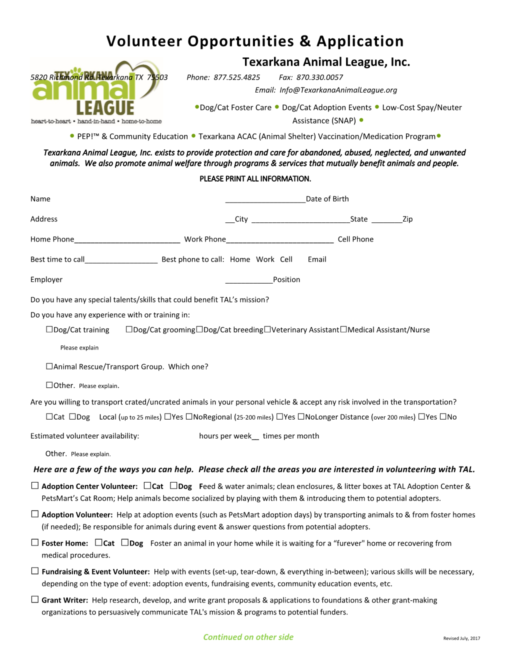 TAL Volunteer Application-2015