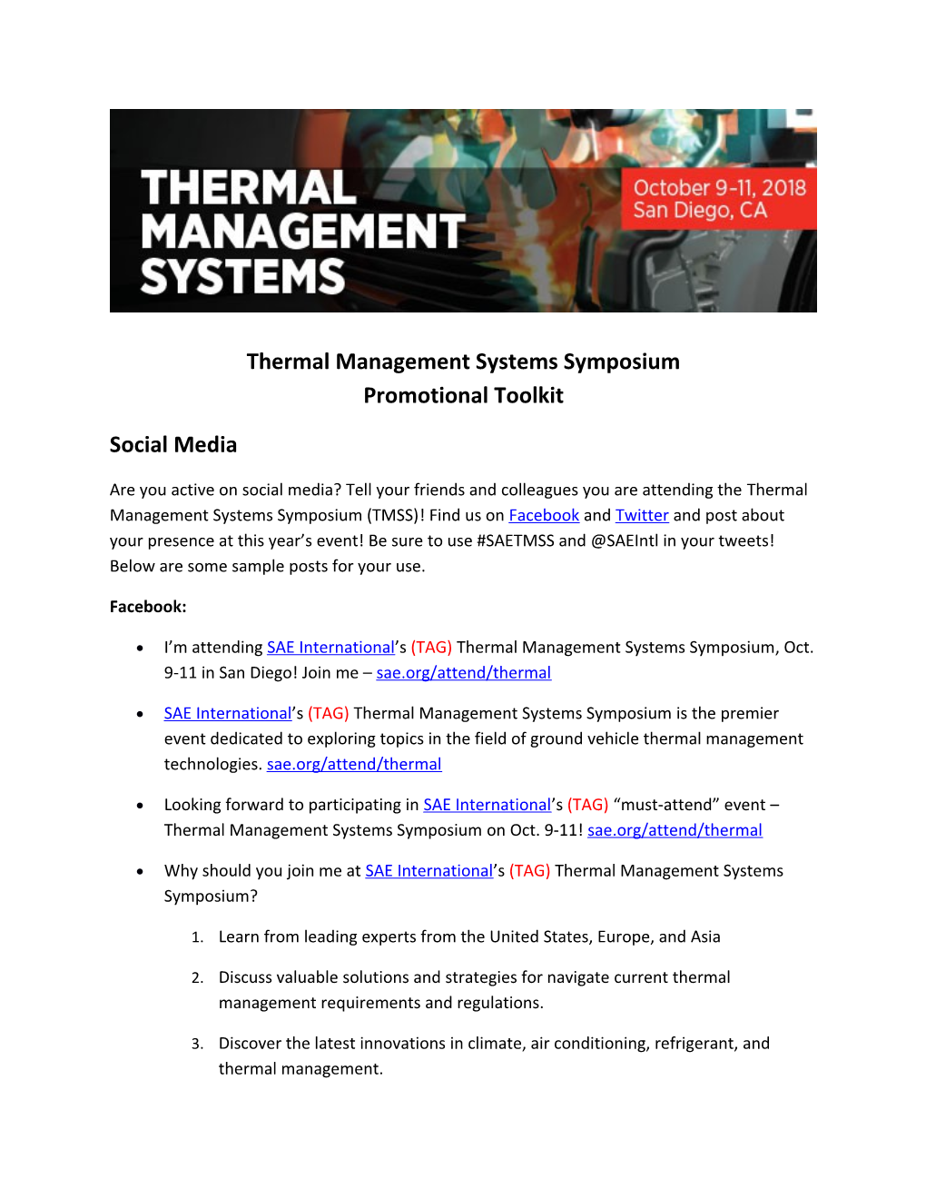 Thermal Management Systems Symposium Promotional Toolkit