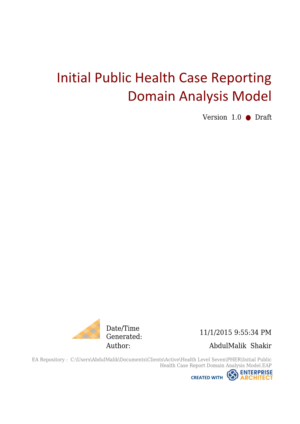Initial Public Health Case Reporting Domain Analysis Model