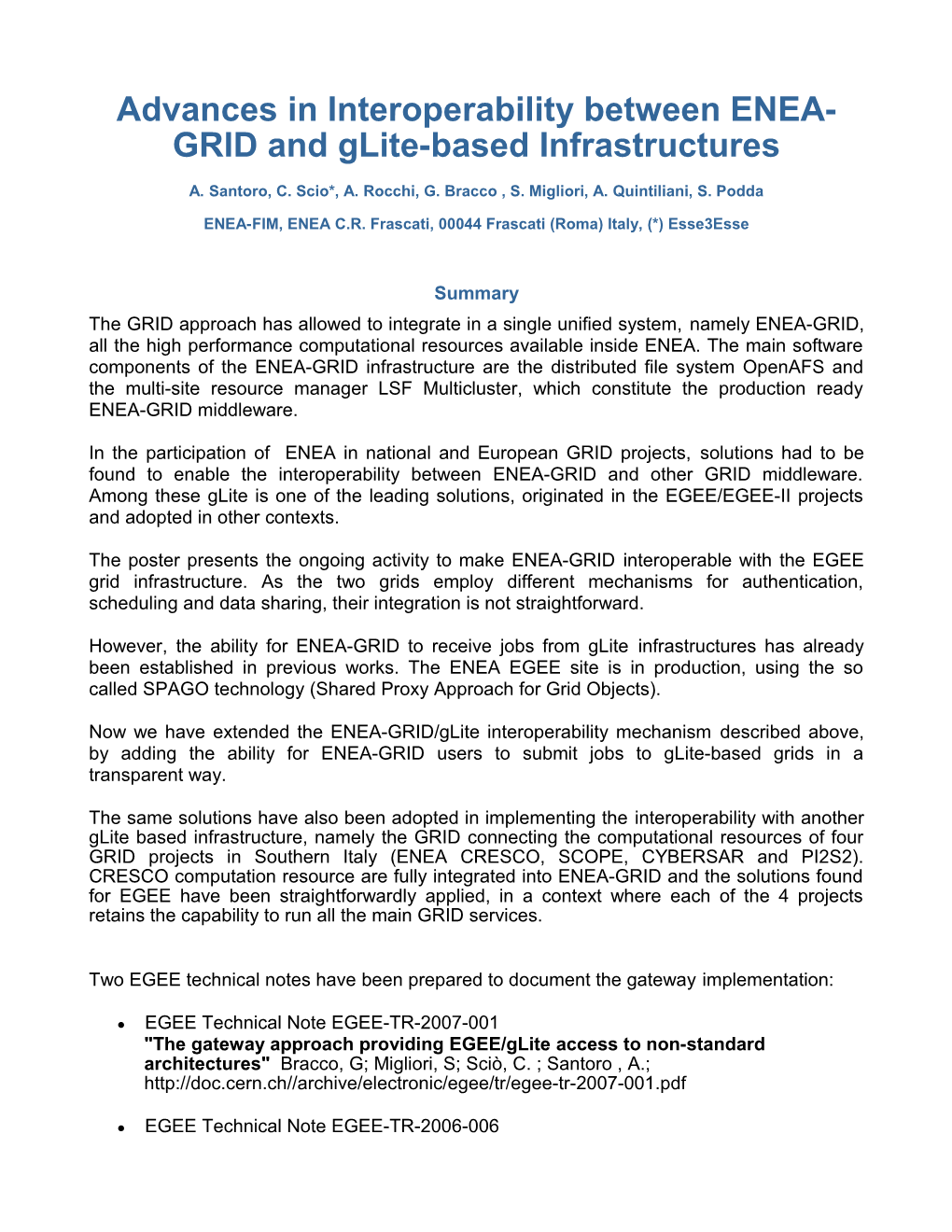 Advances in Interoperability Between ENEA-GRID and Glite-Based Infrastructures