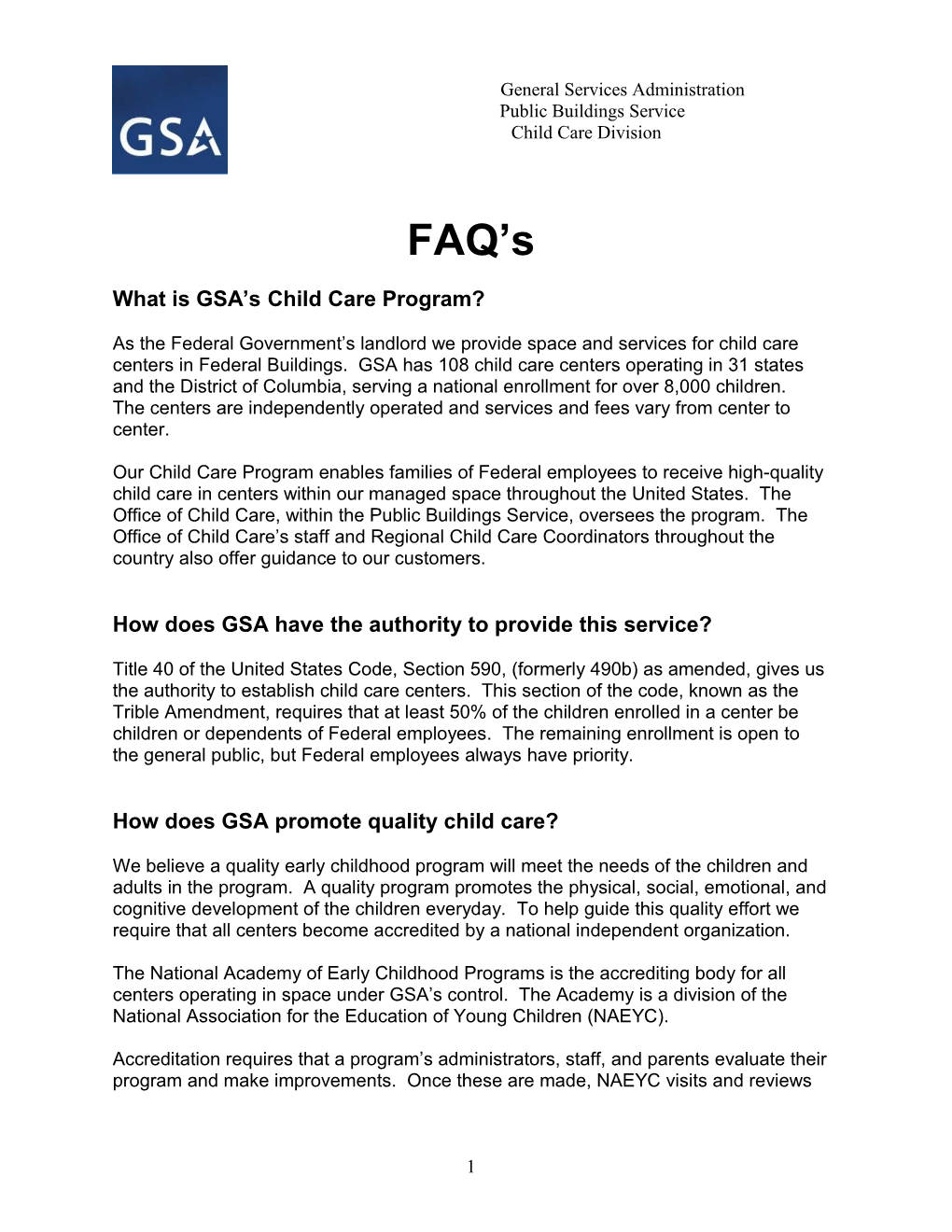 What Is GSA S Child Care Program?
