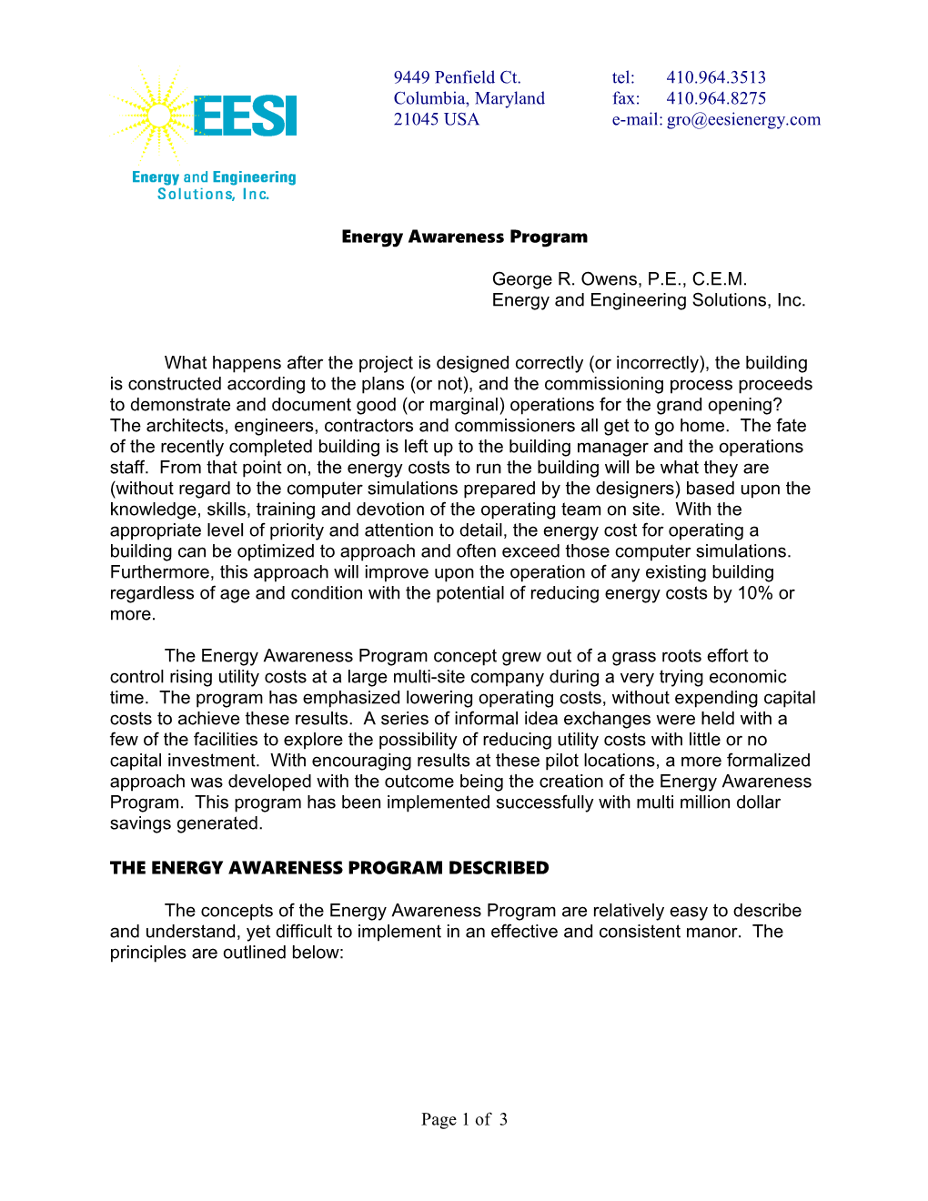 Energy Awareness Program