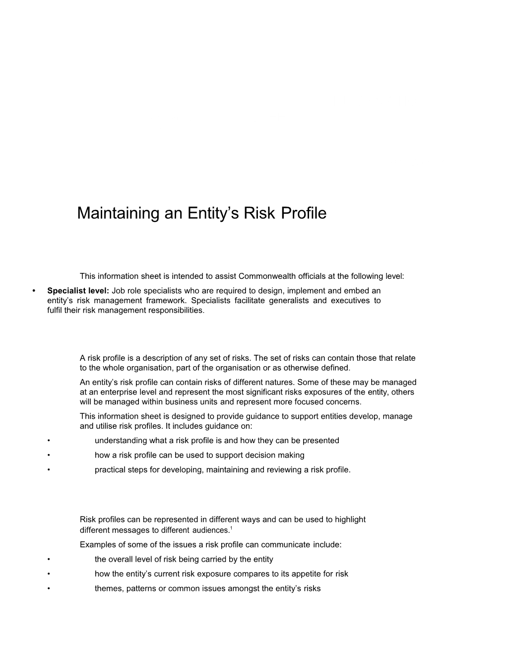 Comcover Information Sheet - Maintaining a Risk Profile