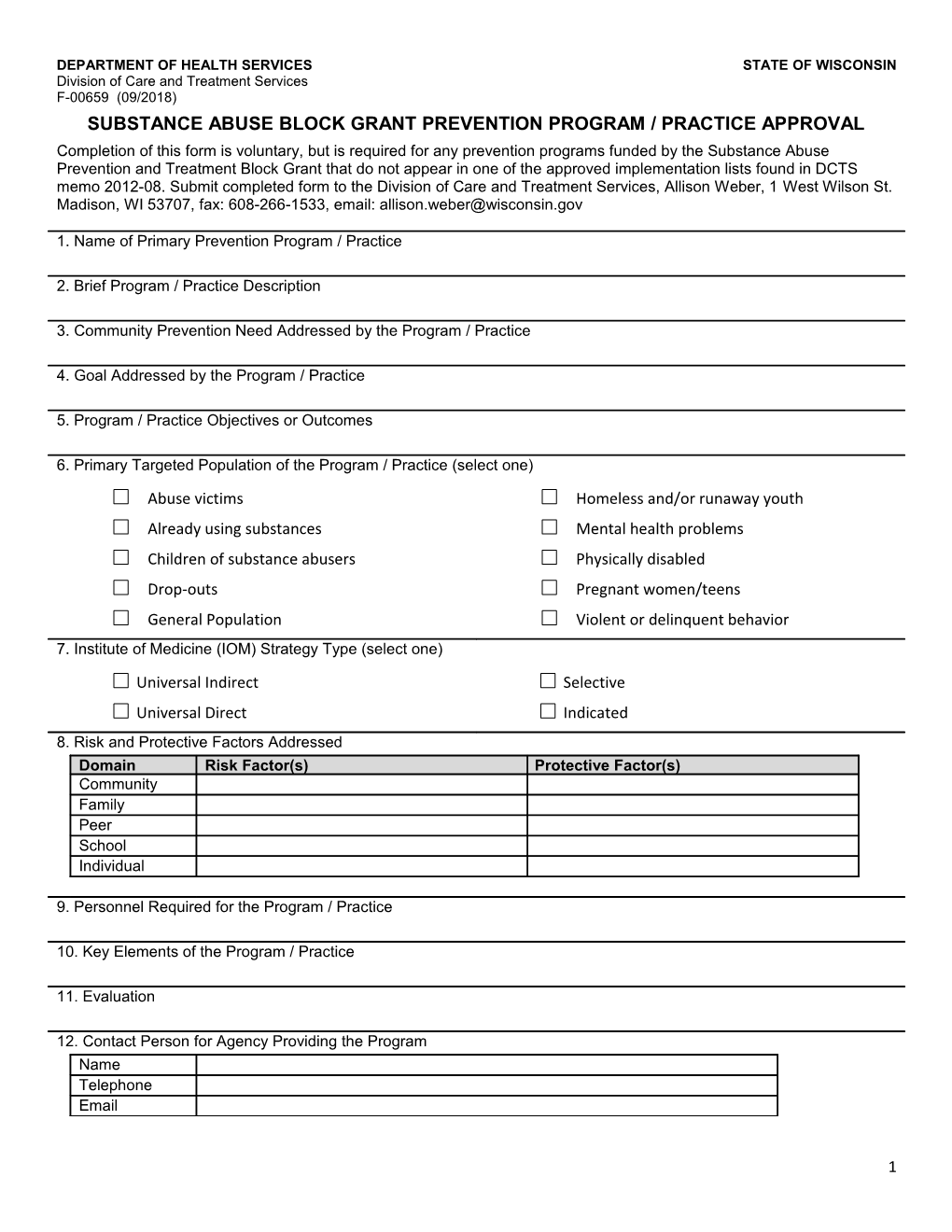 Substance Abuse Block Grant Prevention Program/Practice Approval, F-00659