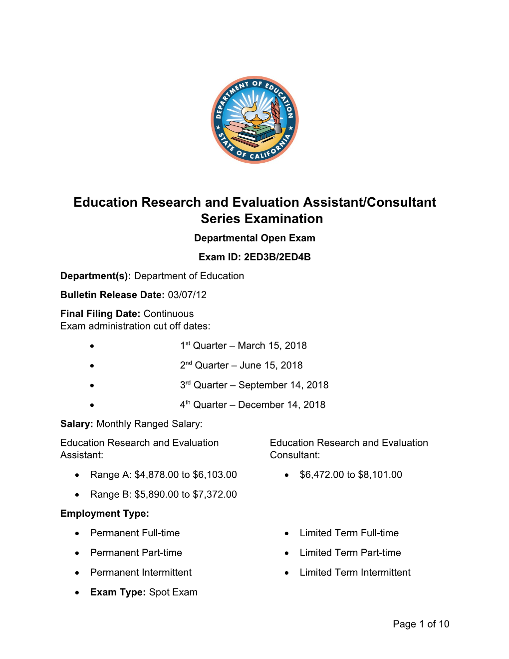 Ed Research & Eval Asst./Cons - Jobs at CDE (CA Dept of Education)