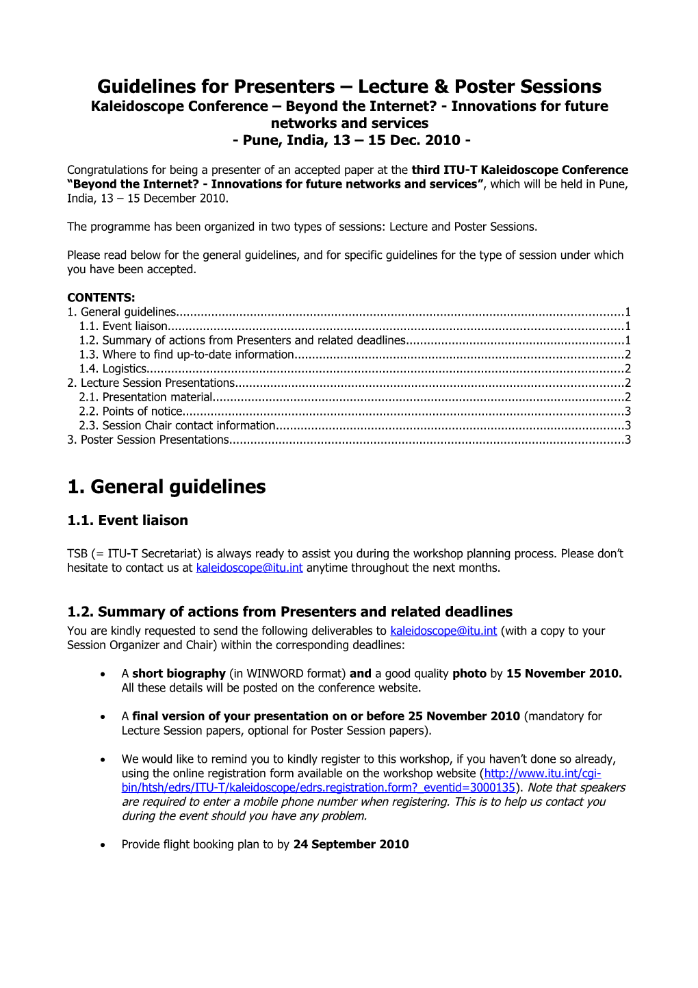 Guidelines for Presenters Lecture & Poster Sessions