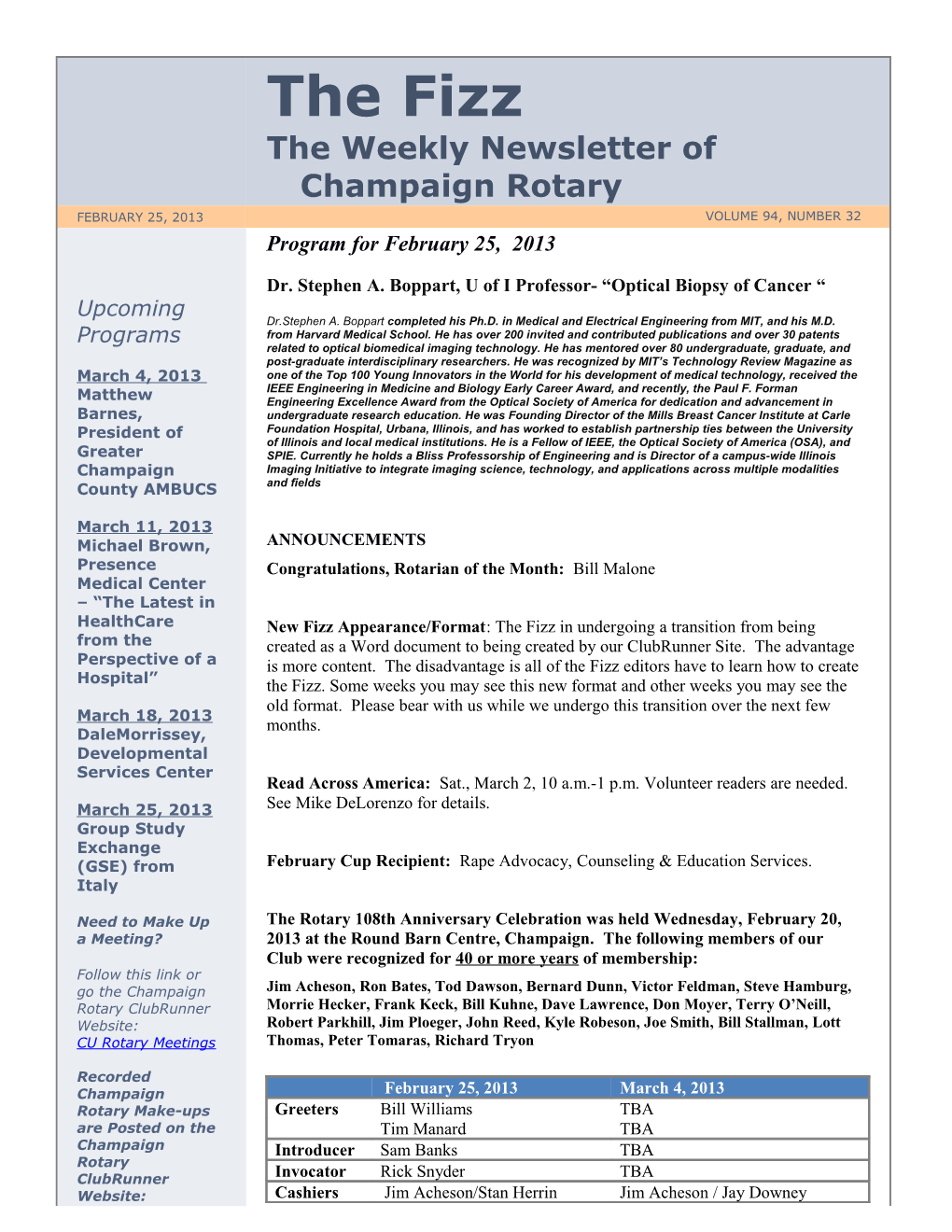 The Weekly Newsletter of Champaign Rotary