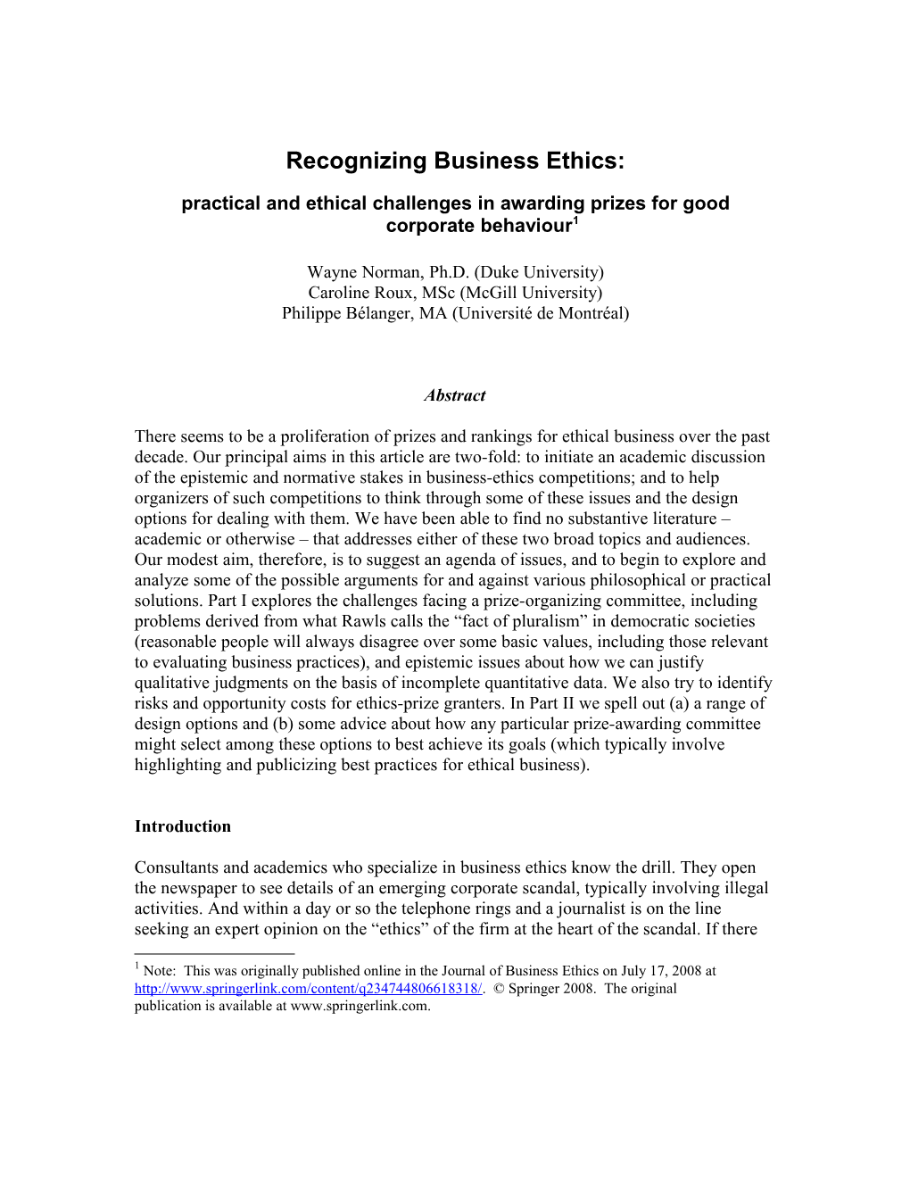 Recognizing Business Ethics