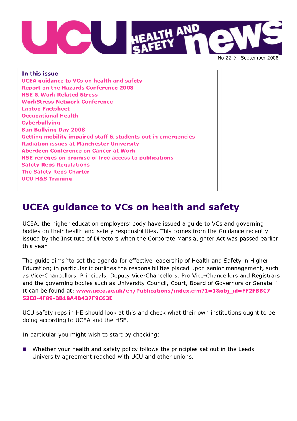 UCEA Guidance to Vcs on Health and Safety