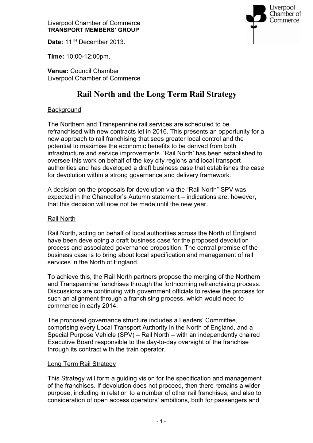 Rail North and the Long Term Rail Strategy