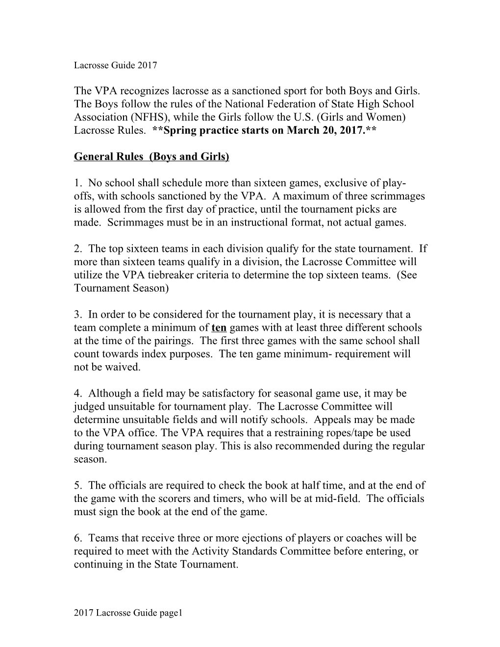 General Rules (Boys and Girls)