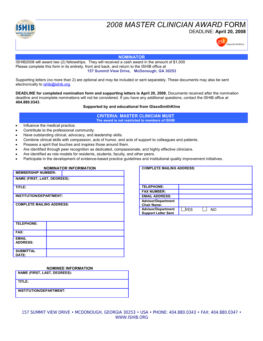 ISHIB Distinguished Research Award Nomination Form