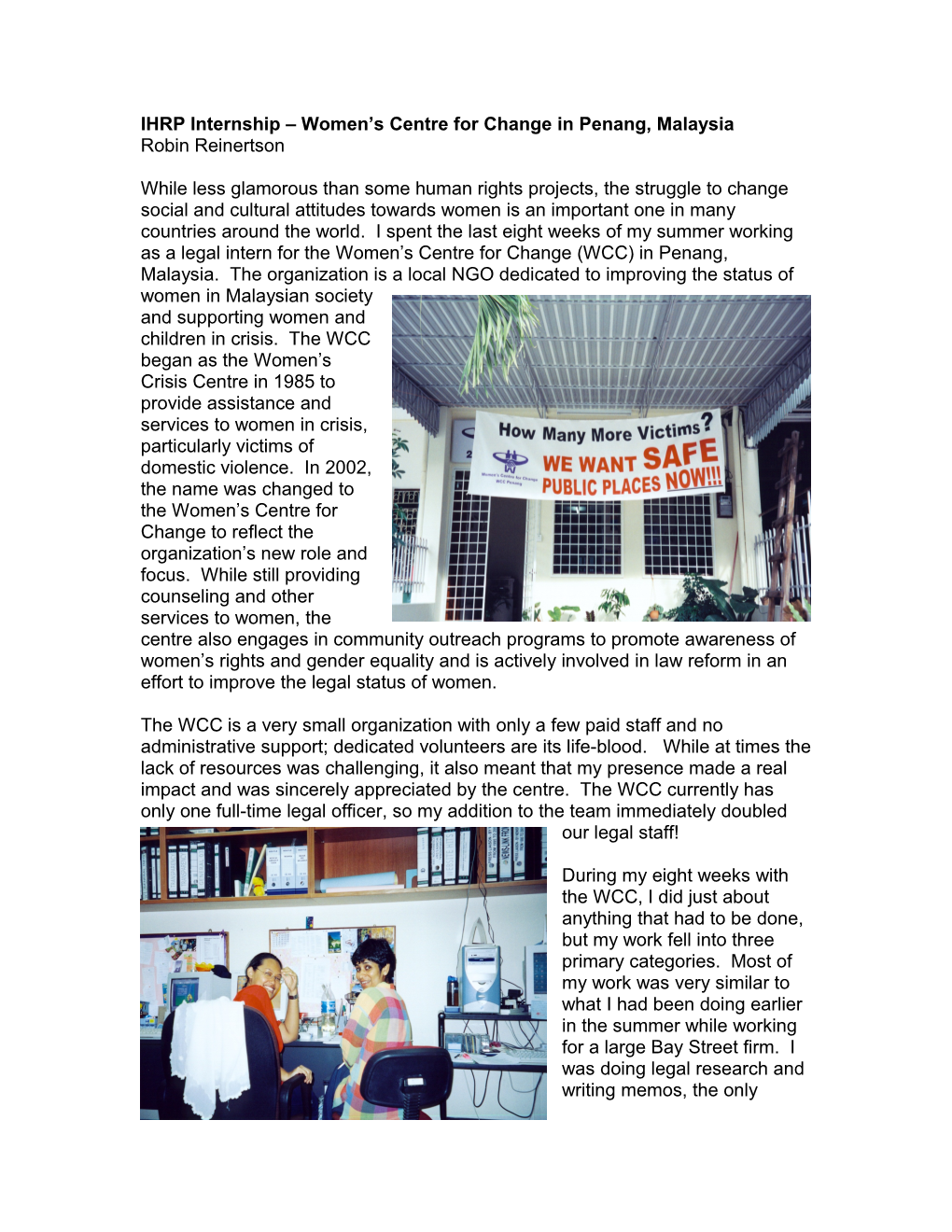 IHRP Internship Women S Centre for Change in Penang, Malaysia