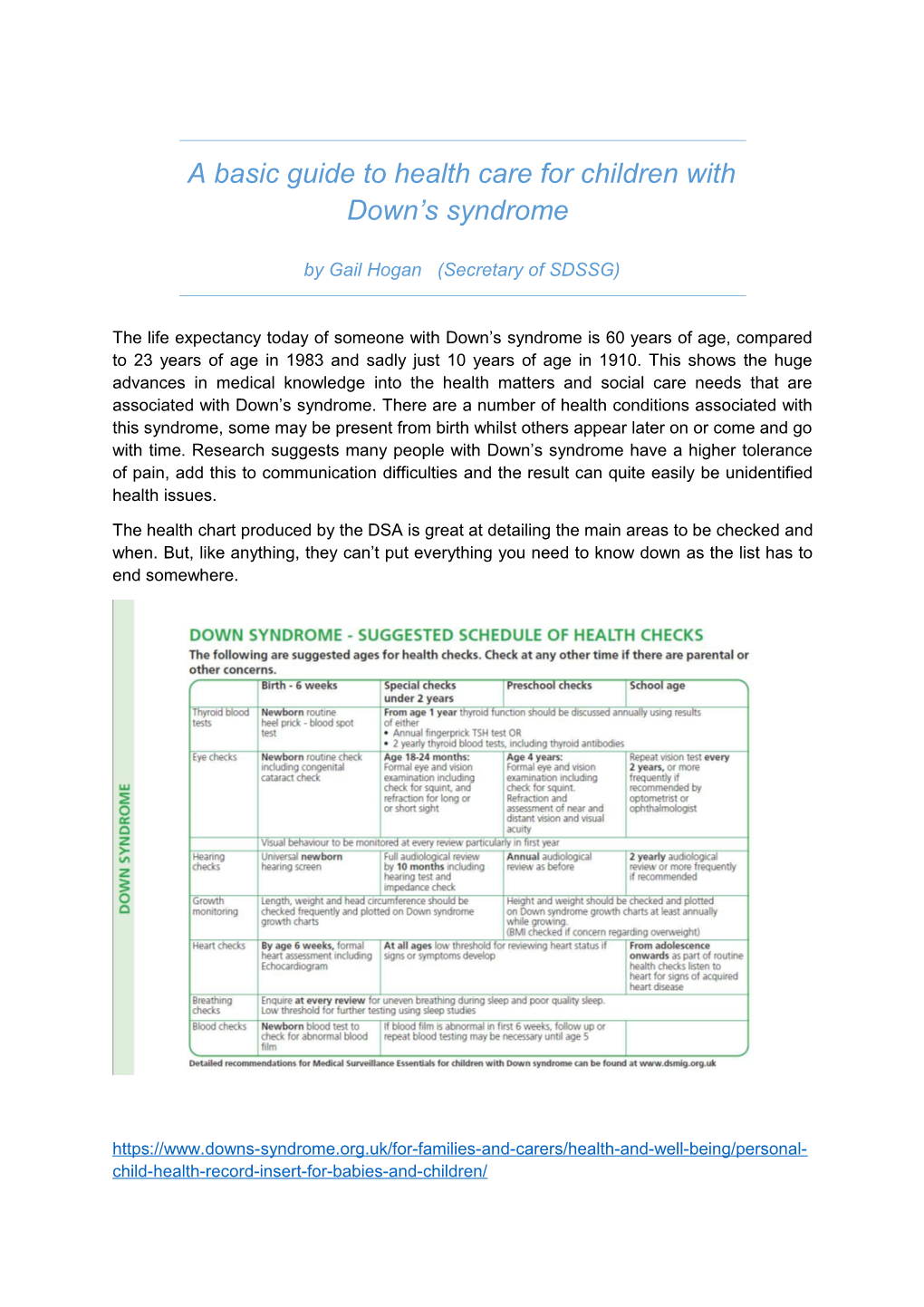 A Basic Guide to Health Care for Children with Down S Syndrome