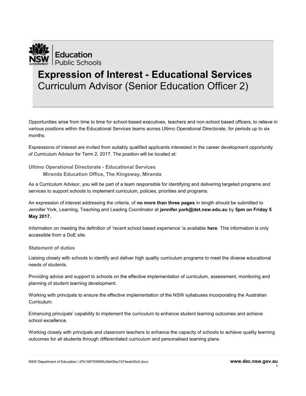 Expression of Interest - Educational Services