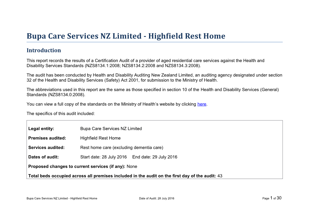 Bupa Care Services NZ Limited - Highfield Rest Home