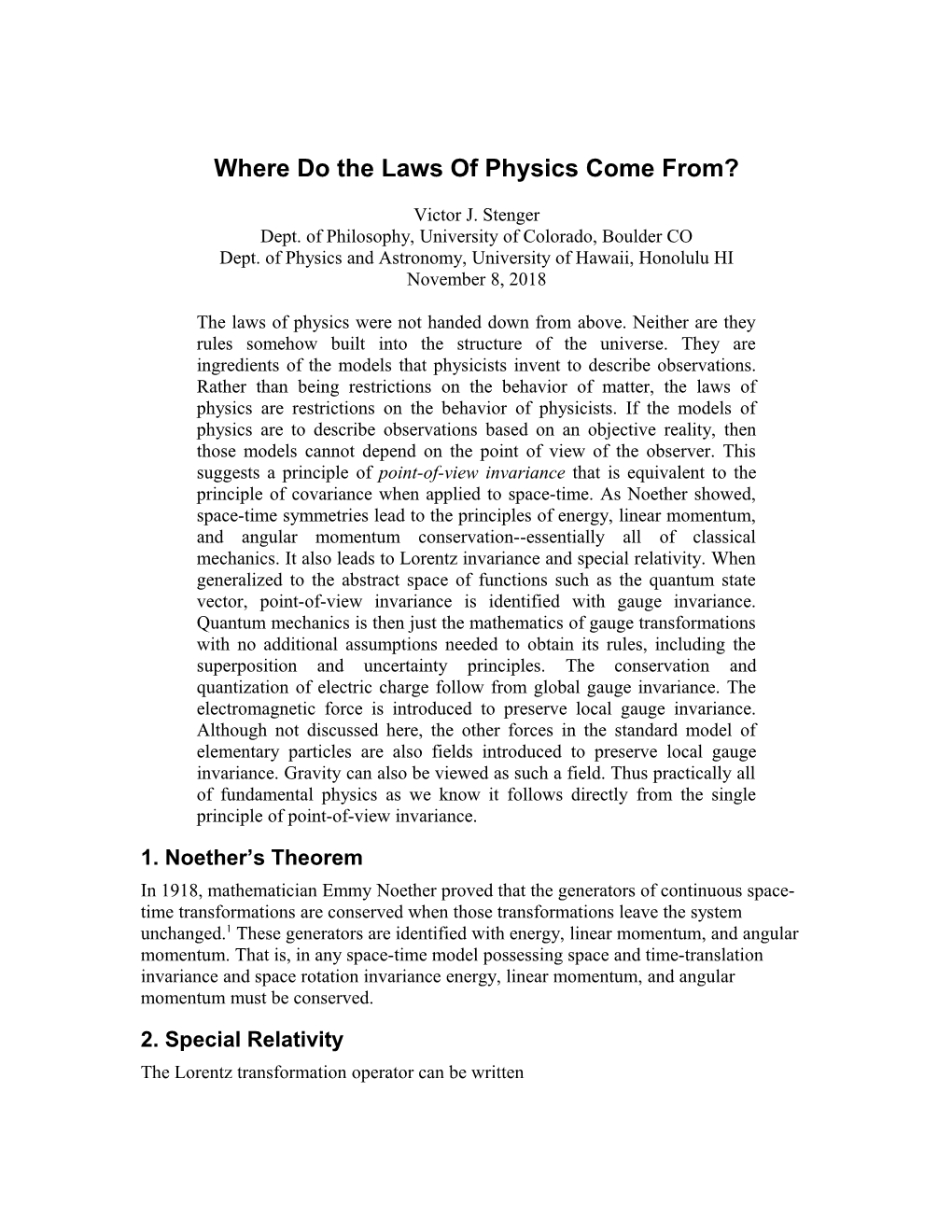 Where Do the Laws of Physics Come From?