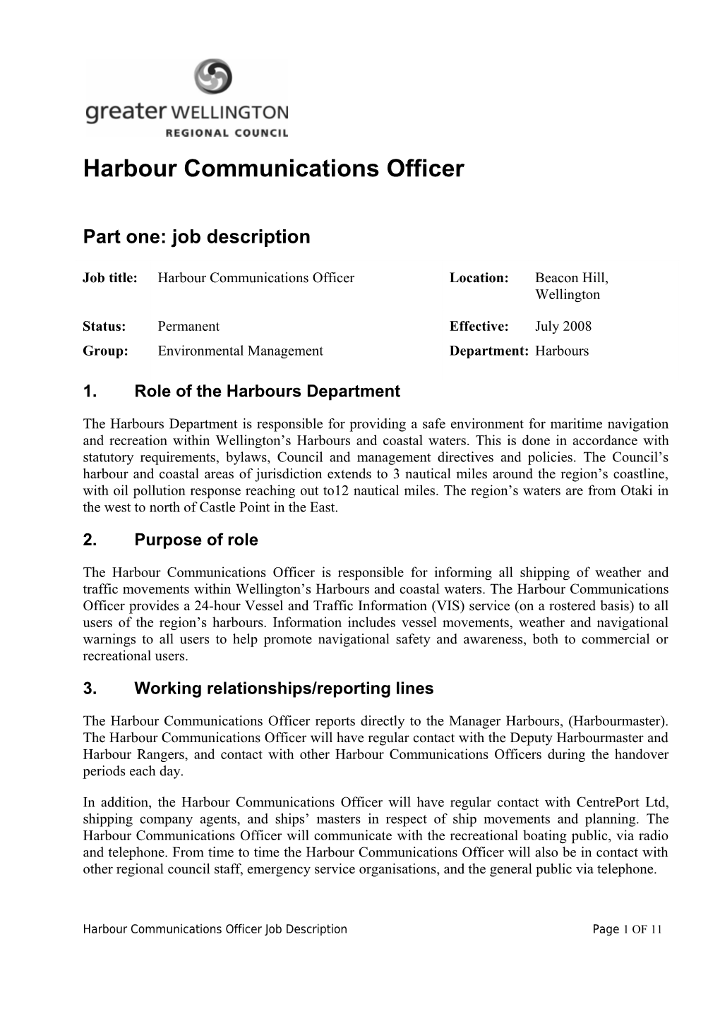 Harbour Communications Officer