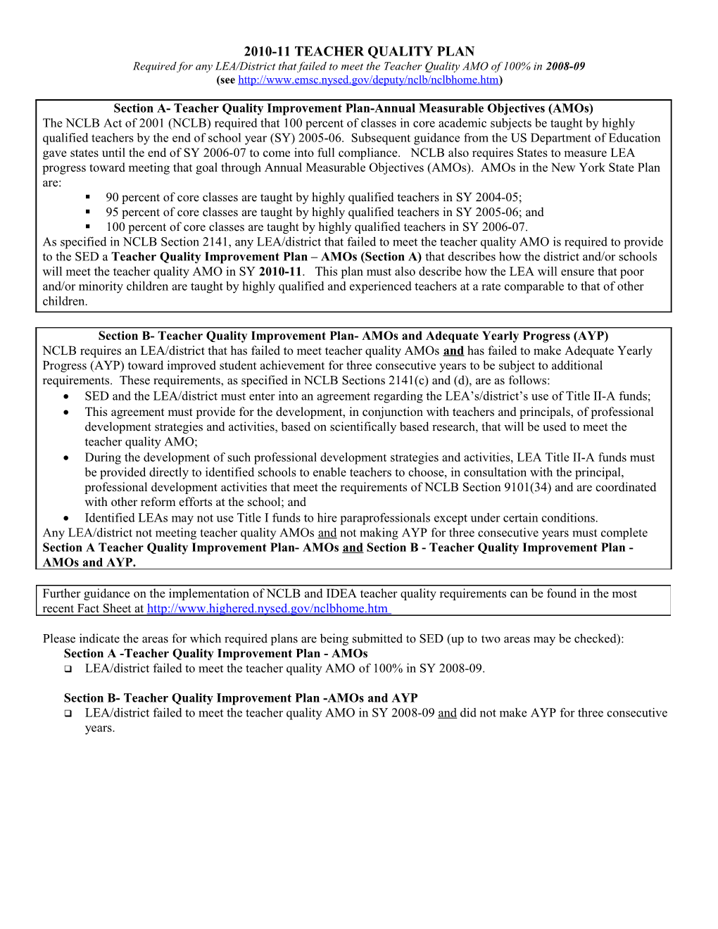 2010-11 Teacher Quality Plan