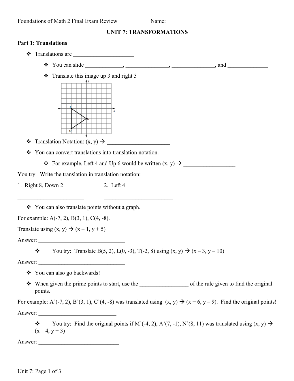 Foundations of Math 2 Final Exam Review Name: ______