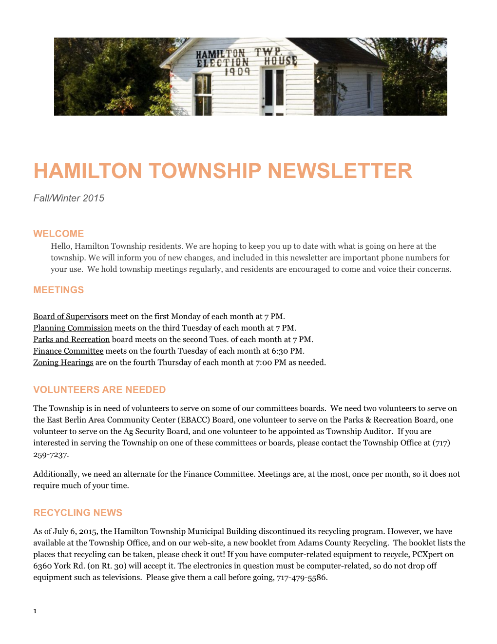 Hamilton Township Newsletter