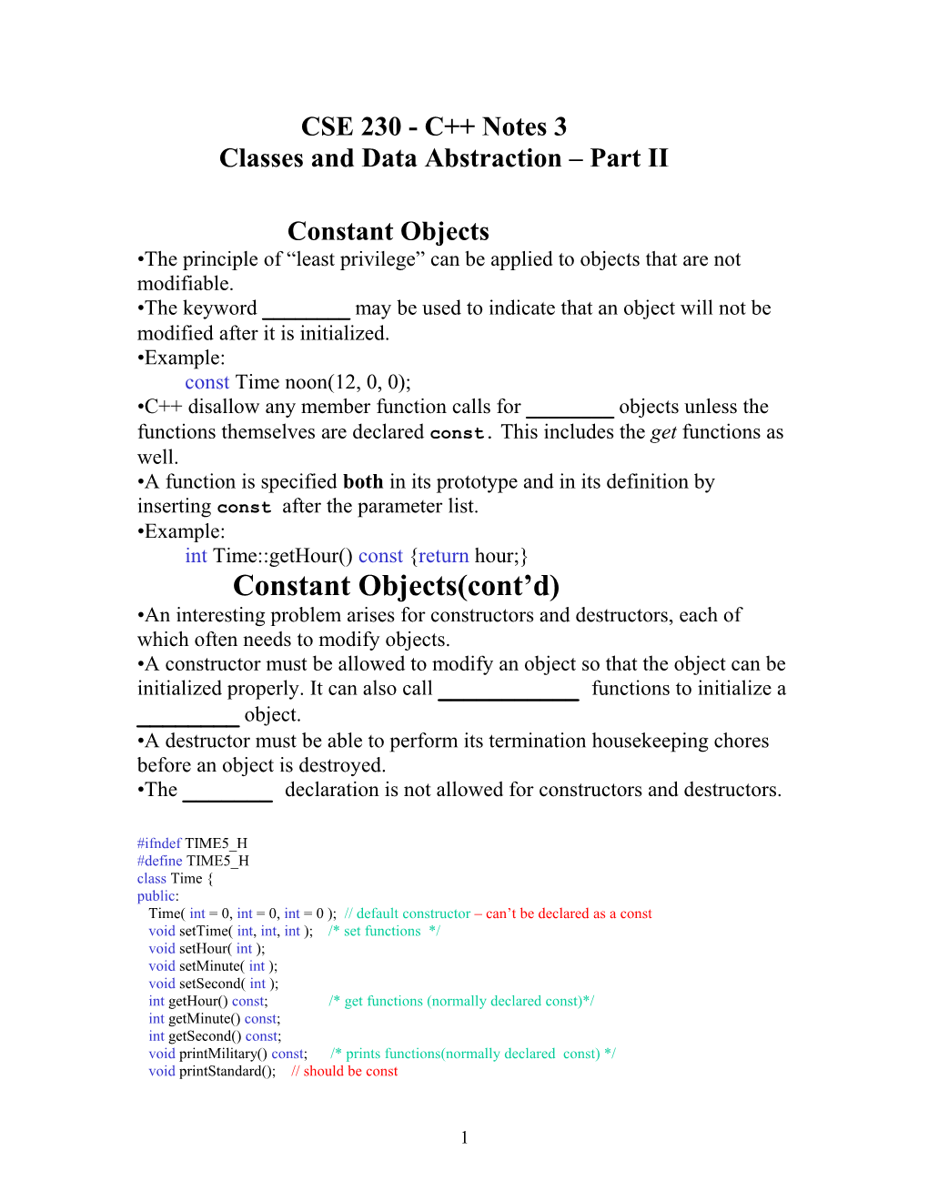 Classes and Data Abstraction Part II