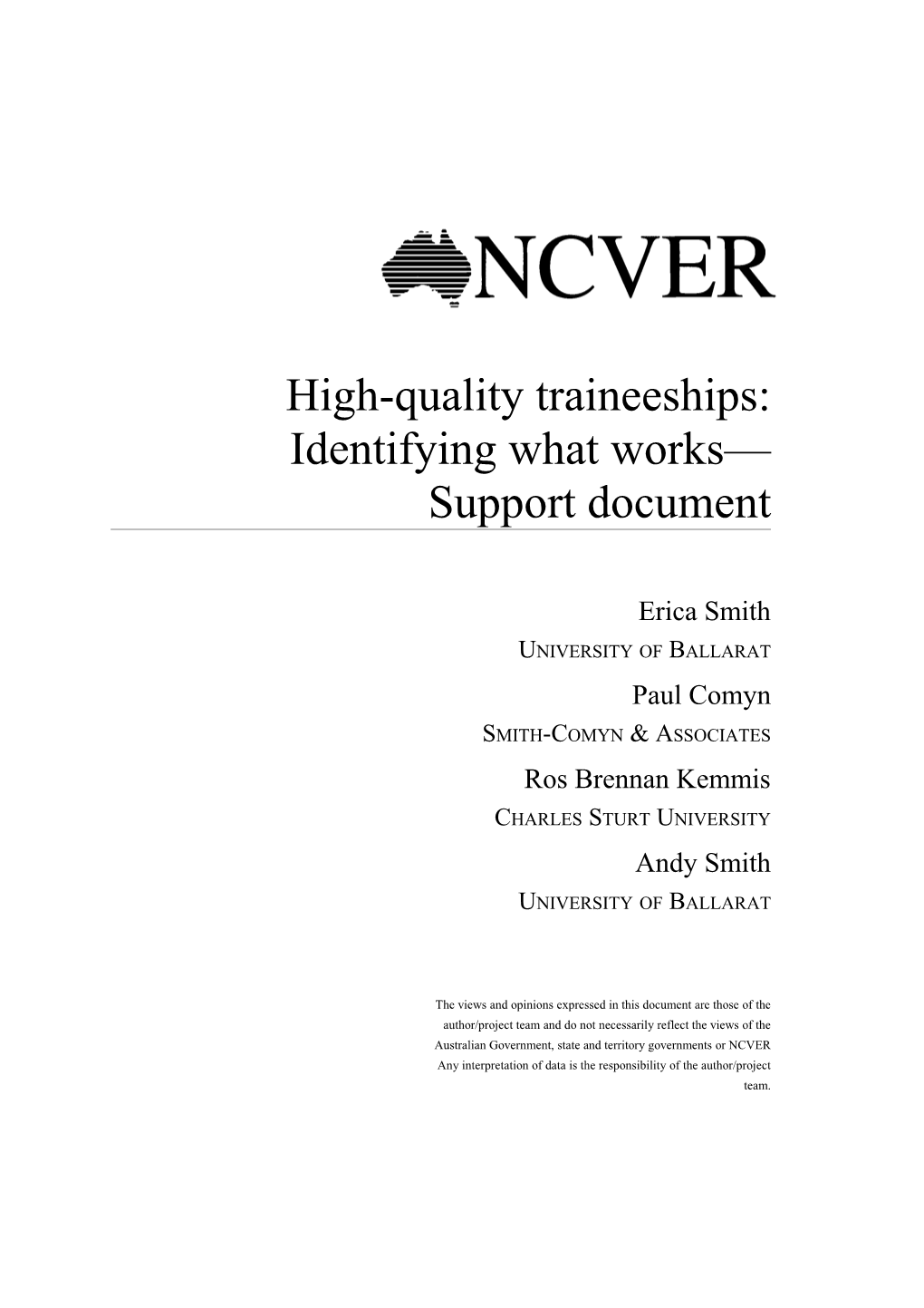 High-Quality Traineeships: Identifying What Works Support Document