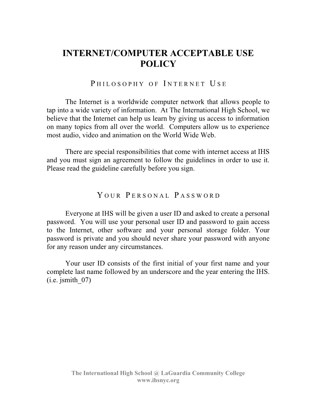 Internet/Computer Acceptable Use Policy