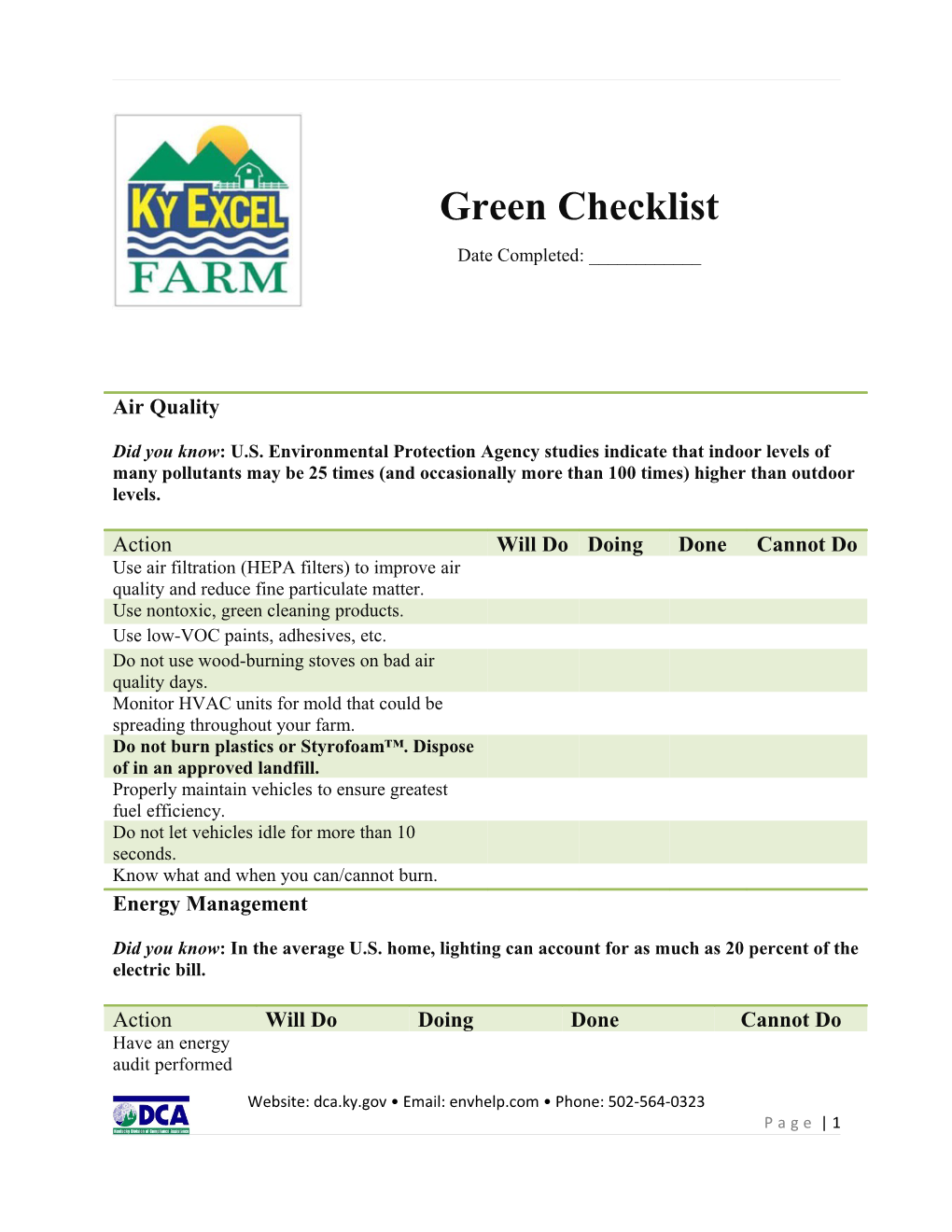 Green Checklist