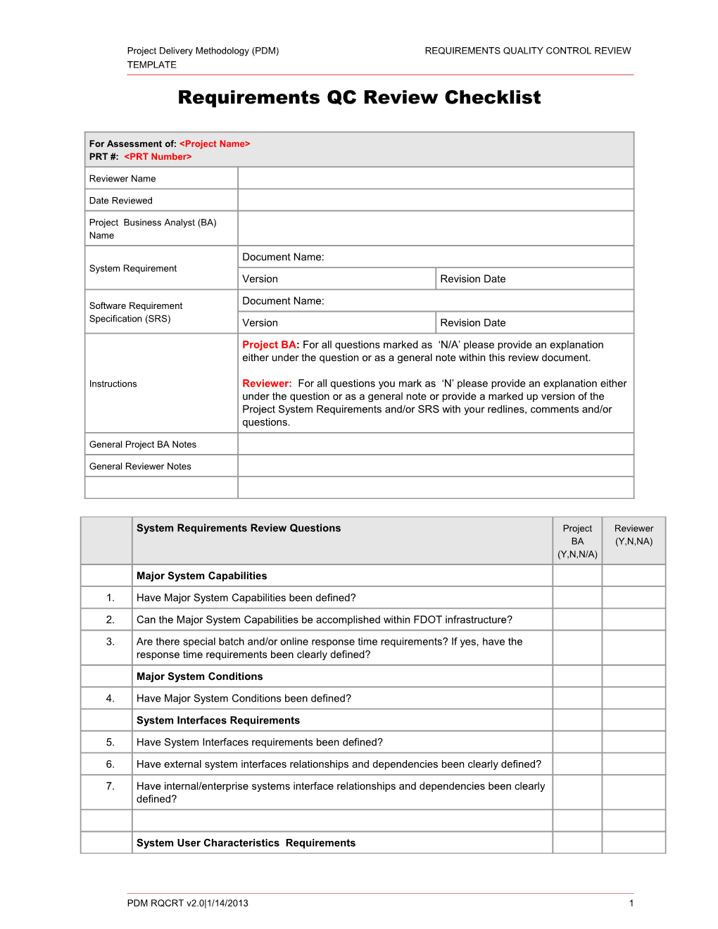 PDM Requirements Verification Checklist